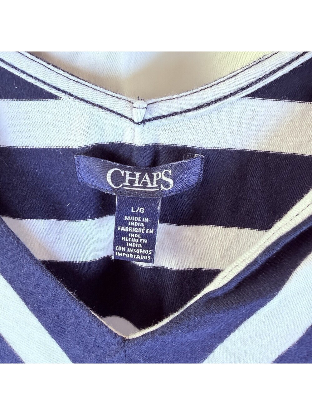 Chaps Womens Large Navy White Striped  Dress Sleeveless V Neck Cotton Summer - Picture 6 of 12